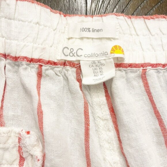 C&C California 100% Linen Striped Pull On High Waist Ankle Pants XL Lagenlook - Picture 3 of 7